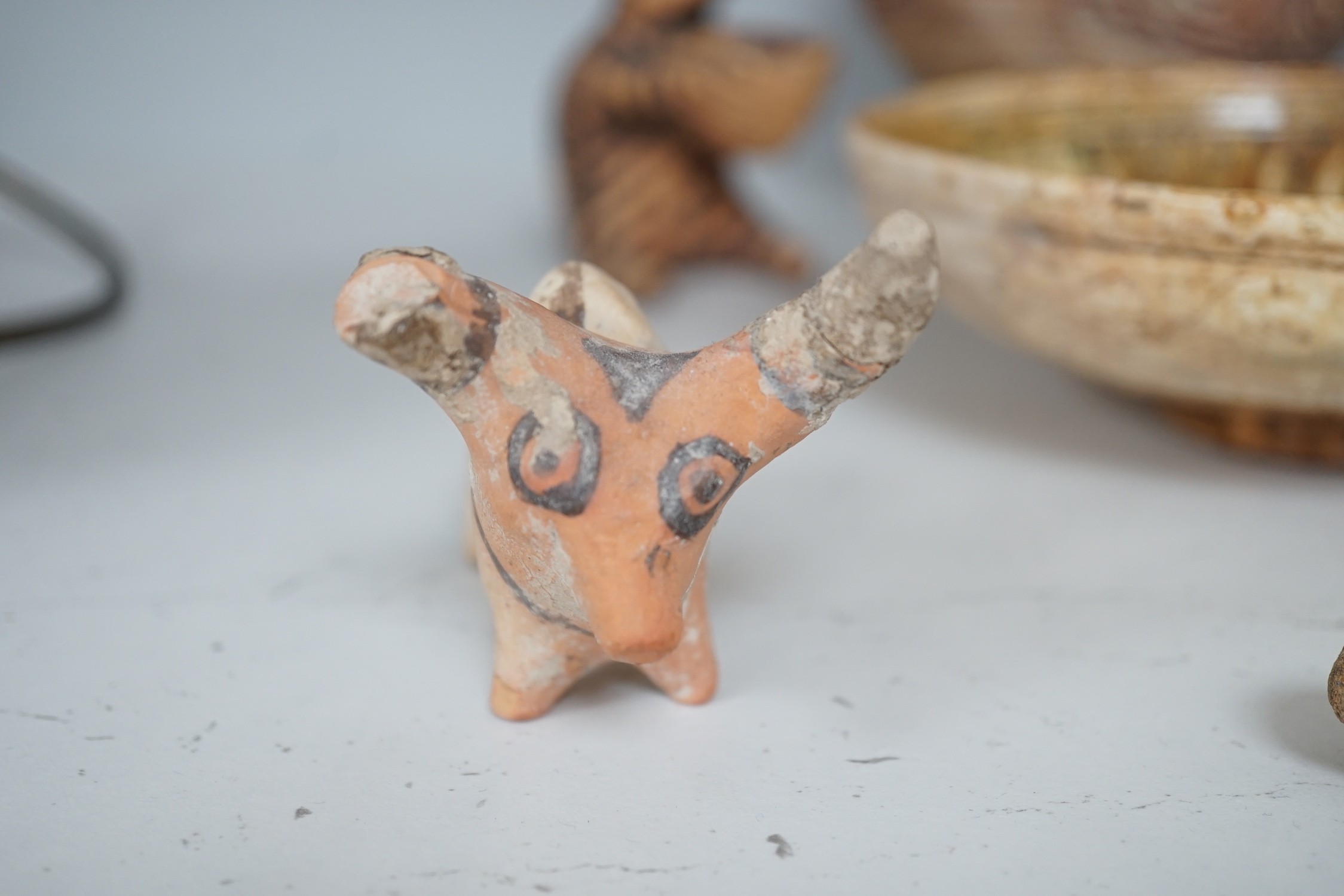 A selection of early Pre-Colombian, and other ceramics, to include an unusual vessel. Tallest 26cm